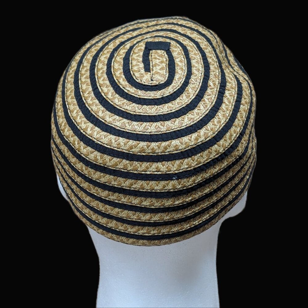 Eric Javits Womens Newsboy Hat Natural Raffia  Tan & Black UPF 50+ Packable Cap - Picture 4 of 7